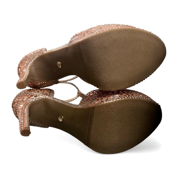 Thalia Sodi Women's Rhinestones Platform Heels Rose Gold 8.5 Party Fairy Glam - Picture 8 of 12